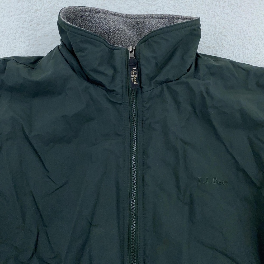 LL Bean Jacket Mens Large Green Fleece Lined Thinsulate Full Zip Winter Coat‎